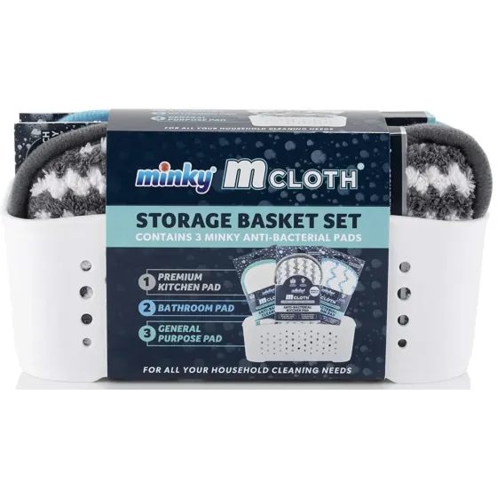 Minky M-Cloth Storage Basket Set набір антибактеріальних падів у білому кошику Львів