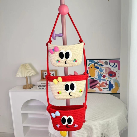 Навесной органайзер для детей | Плетеная корзина для хранения игрушек и аксессуаров, красная Каменец-Подольский
