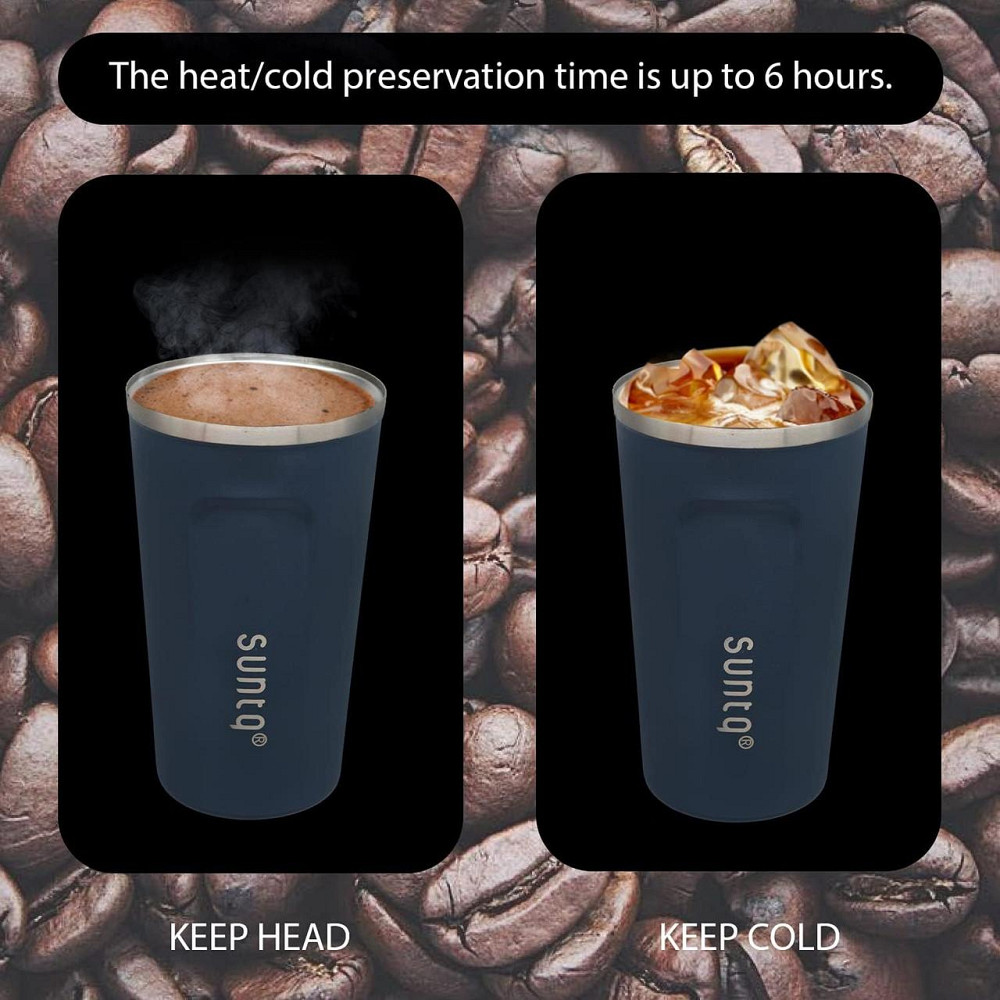 Термочашка Suntq 380 мл з нержавіючої сталі, подвійна ізоляція, темно-синя, кавова кружка, термокружка з герметичною кришкою Київ - фото 3