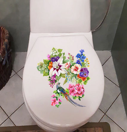 Наклейка для унітазу Квіти та фазан Київ - фото 3