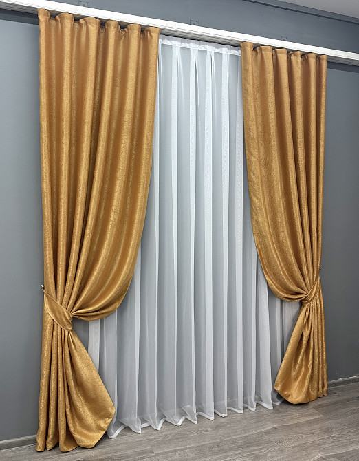Комплект готовых штор VR-Textil Софт № 373ш Золотистый 100х270 см 2шт (31-794) Киев - изображение 3