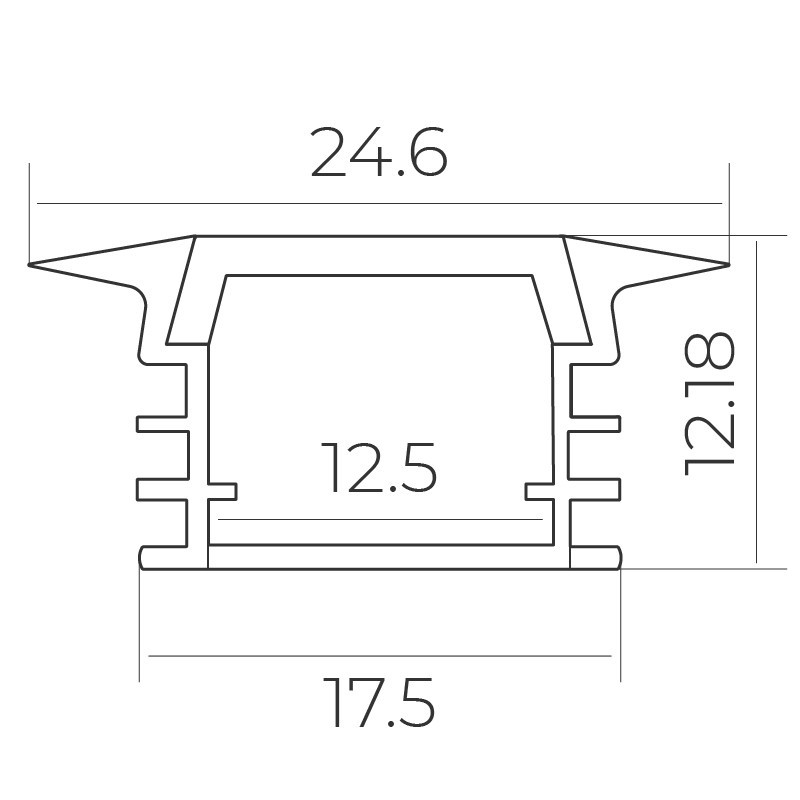 Комплект алюминиевого профиля и матового рассеивателя 2 м 24,6*12,18 мм, врезной, серебряный Днепр - изображение 2
