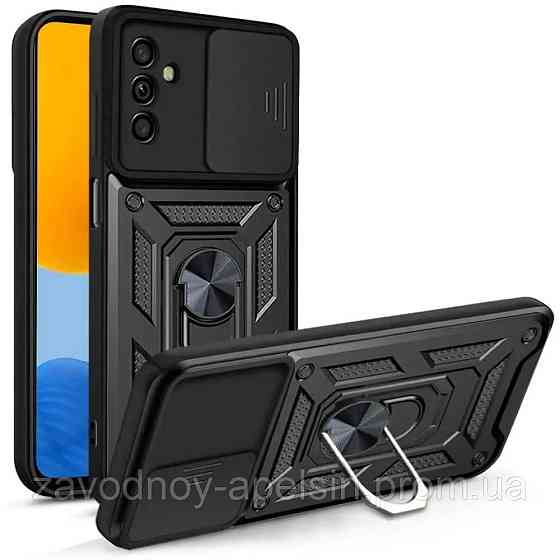 Samsung A17 A176 Чехол противоударный Шторка+кольцо (черный) Одесса
