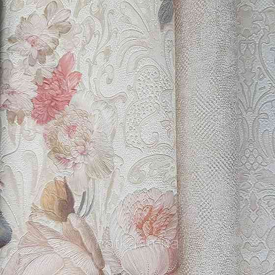 Шпалери метрові вінілові на флізелін Yuanlong Samsara квіти троянди, півонії рожевий блакитний бузок на Київ