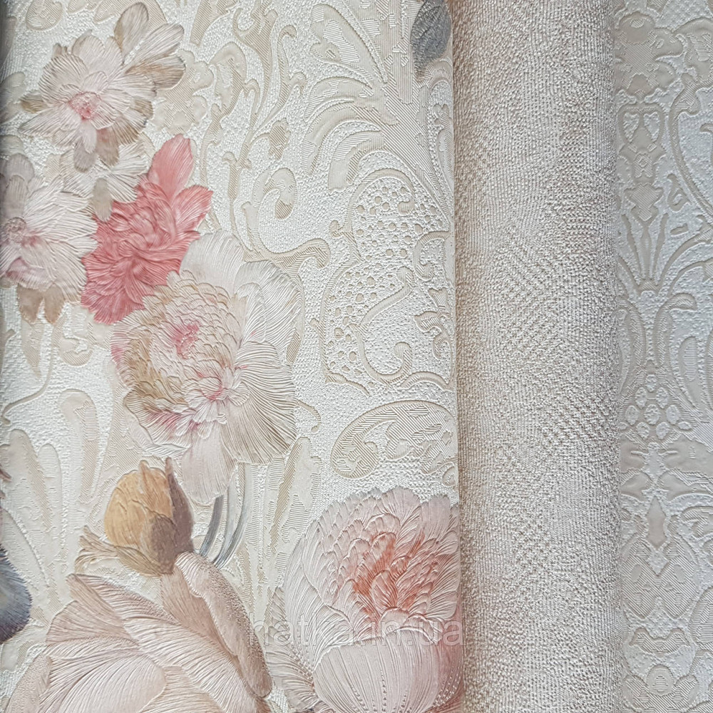 Шпалери метрові вінілові на флізелін Yuanlong Samsara квіти троянди, півонії рожевий блакитний бузок на Київ - фото 3