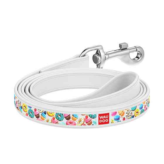 Повідець WAUDOG Design з малюнком "Пончики" (ширина 25 мм, довжина 122 см) білий Коломия
