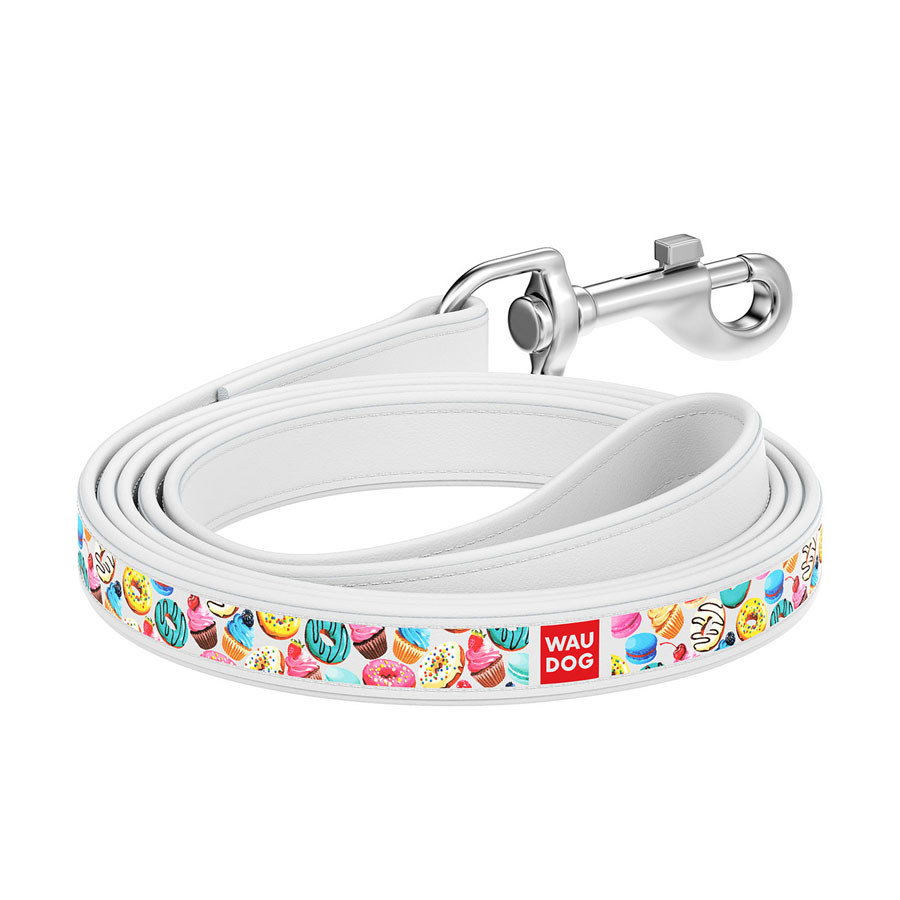 Повідець WAUDOG Design з малюнком "Пончики" (ширина 25 мм, довжина 122 см) білий Коломыя - изображение 1