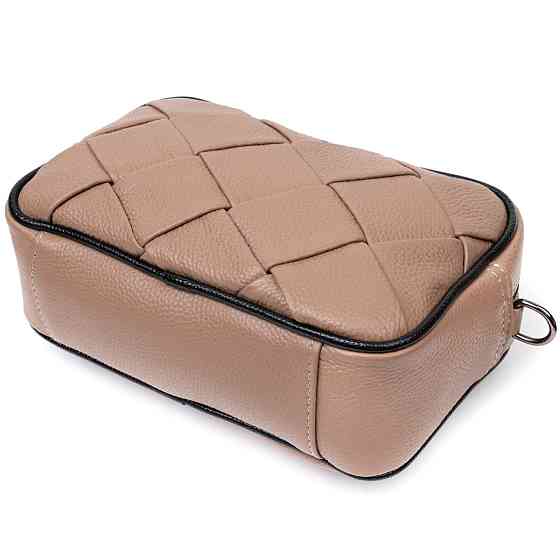 Модная кожаная сумка с переплетами для стильных женщин Vintage 22409 Бежевая Киев