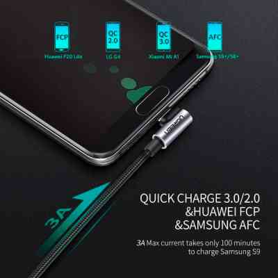 Дата кабель USB 2.0 AM to USB-C 0.5m 3A US284 90° corner black Ugreen (50940) Винница