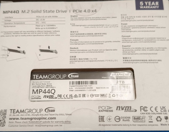 M2 NVMe 2TB Team MP44Q Gen4x4 R:7000Mb/s W:5900Mb/s гарантия 5 лет. Харьков - изображение 1