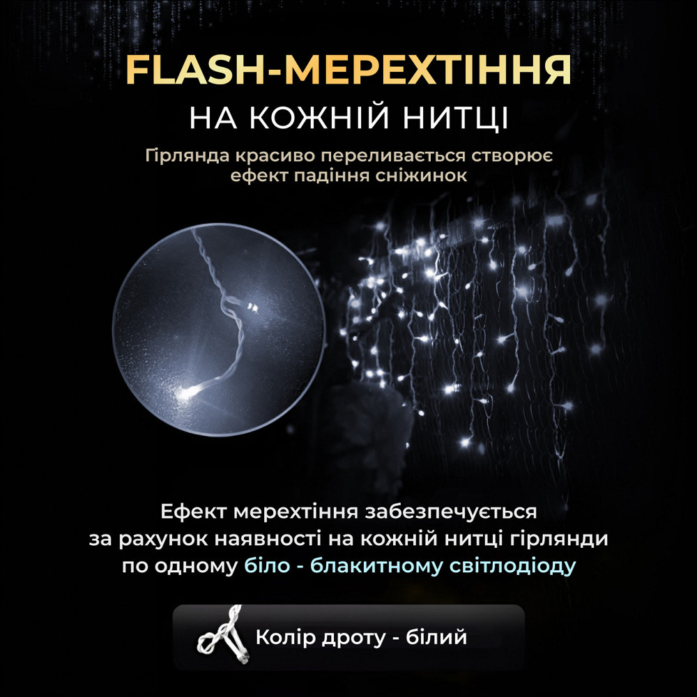 Вулична гірлянда Бахрома 25 м 405 LED гірлянда штора білий провід Білий 25MWW Київ - фото 6