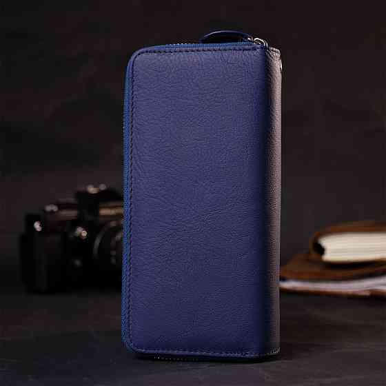 Вместительный женский кошелек-клатч с двумя отделениями на молниях Синий (ST Leather) Киев