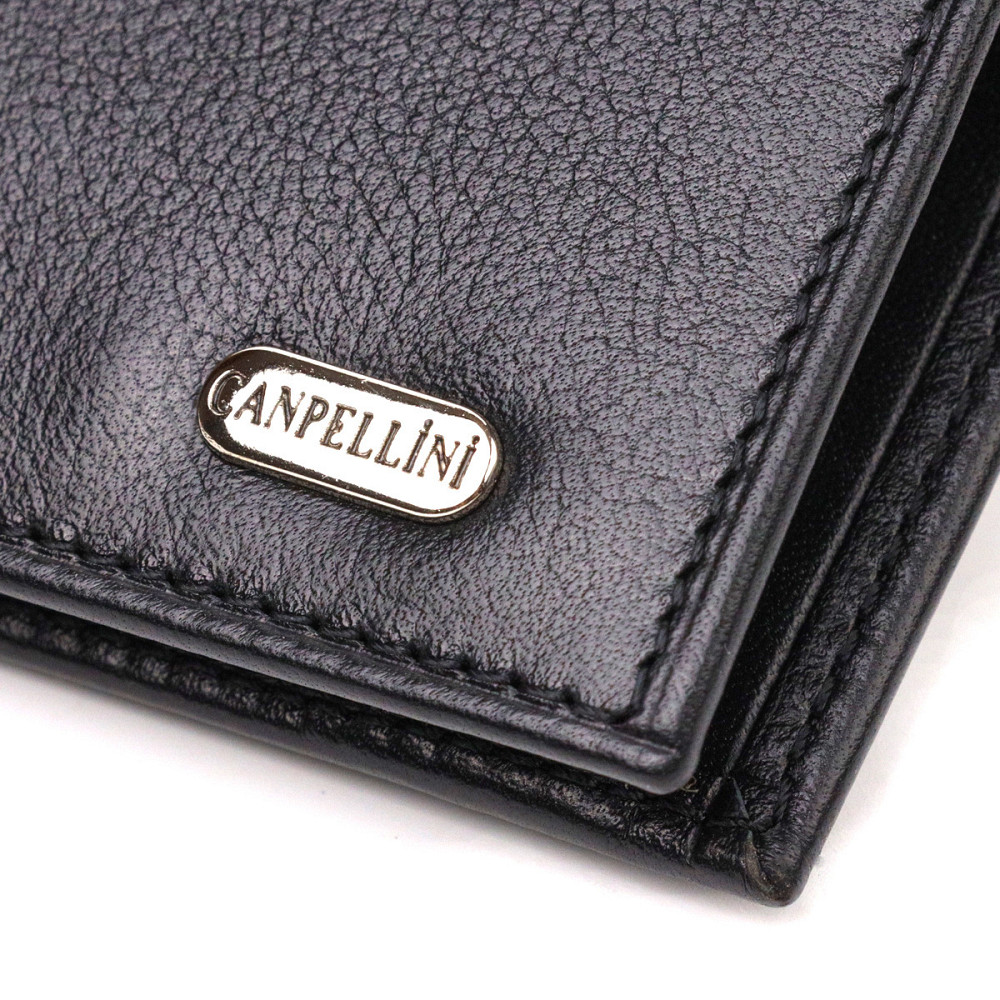 Классическое горизонтальное мужское портмоне из натуральной кожи флотар CANPELLINI 21778 Черное Киев - изображение 5