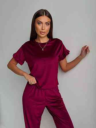 Женская стильная домашняя велюровая пижама Бордовый Одесса
