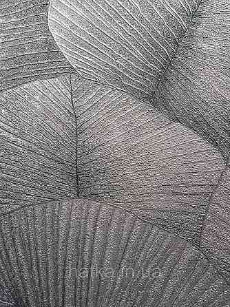 Обои виниловые на флизелине Marburg Kumano 1.06х10 листья металлик серые черные с серебристым 3д лофт 34564 Киев