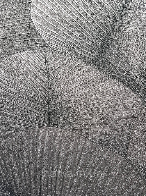 Шпалери вінілові на флізеліні Marburg Kumano 1.06х10 листя металік сіре чорне зі сріблястим 3д лофт 34564 Київ - фото 4