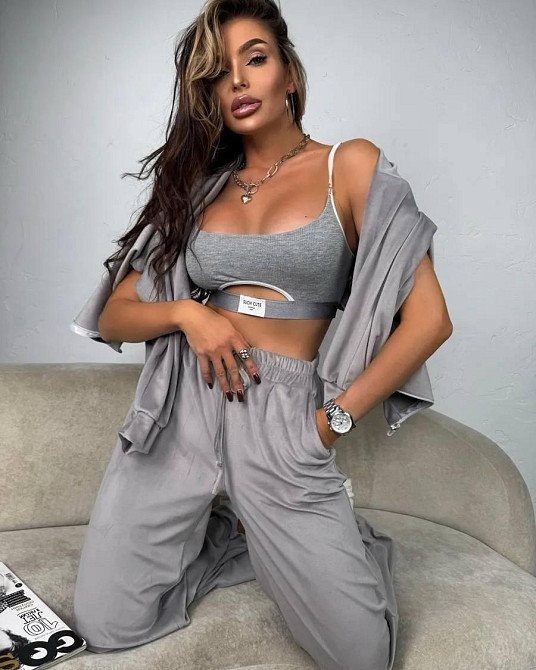 Женский повседневный стильный костюм велюр плюш Серый, 42/44 Одесса - изображение 2