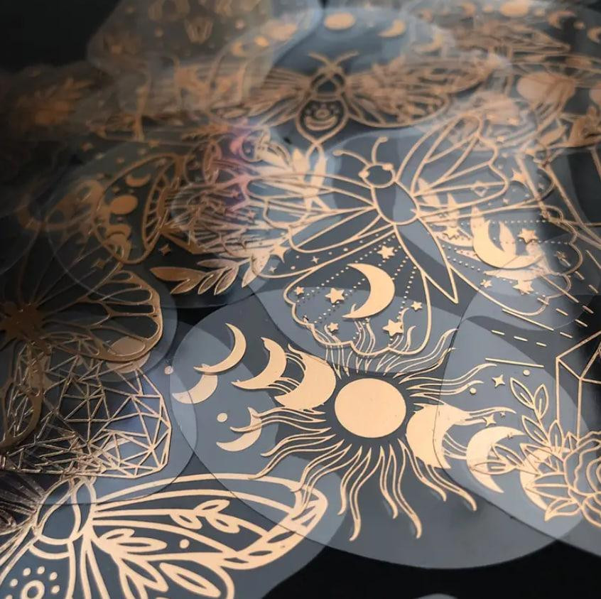 Прозрачные стикеры с золотым рисунком. Стикеры метели, солнце, эхо. Наклейка для ноутбука, набор 40 шт. Киев - изображение 1