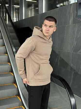 Теплое мужское худи на флисе с капюшоном песочное Pobedov 008 ЗИМА Киев