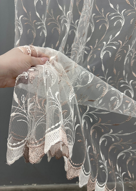 Тюль фатин с вышивкой и люрексом цвет белый с пудровым 1646т Киев - изображение 3