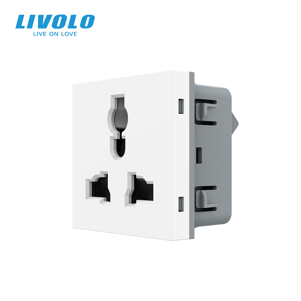 Універсальна розетка LIVOLO 12-в-1, з заземленням і шторками, біла, 16А 250В, модуль (VL-FCT22 16A-2WP) Коломыя - изображение 1