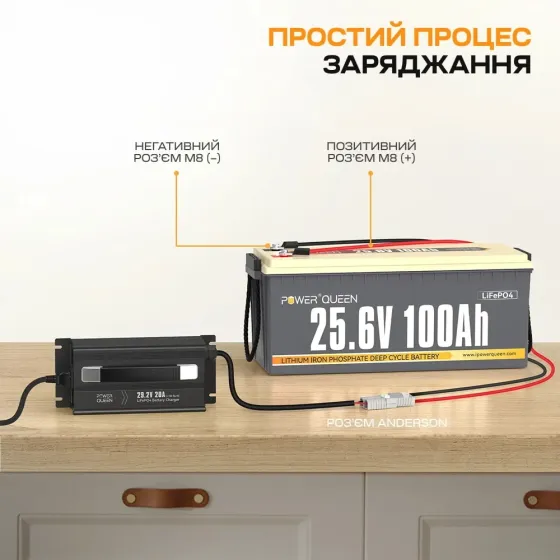 Зарядний пристрій для акумуляторних батарей LiFePO4 29.2V/20A Power Queen P24V20A-BCHA-MINI-X (44-00530) Київ