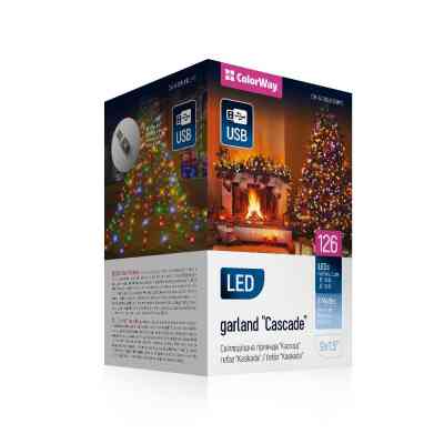 Гирлянда ColorWay Каскад LED 126 9 x 1.5 м 8 функций разноцветная USB (CW-G-126L91CUMC) Винница