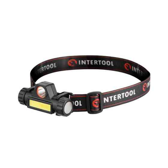 Фонарь налобный аккумуляторный, XPE + COB, 125 лм, магнит INTERTOOL LB-0309 Киев