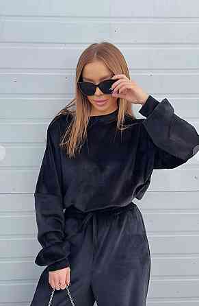 Жіночий прогулянковий плюшевий костюм: кофта та штани Чорний, 46/48 Одеса