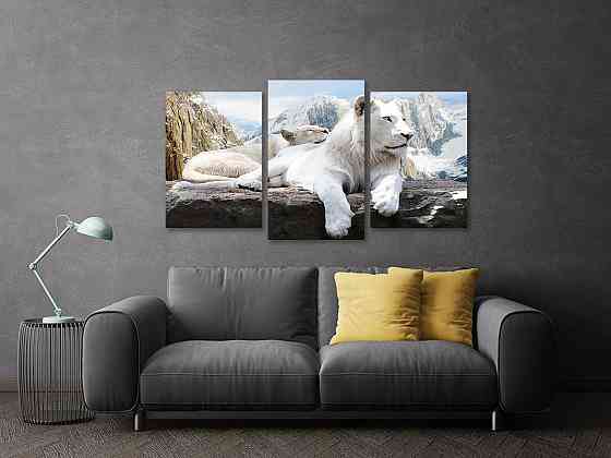 Модульна картина у вітальню/ спальню Білі Леви Art-567_3 100x150 см Київ