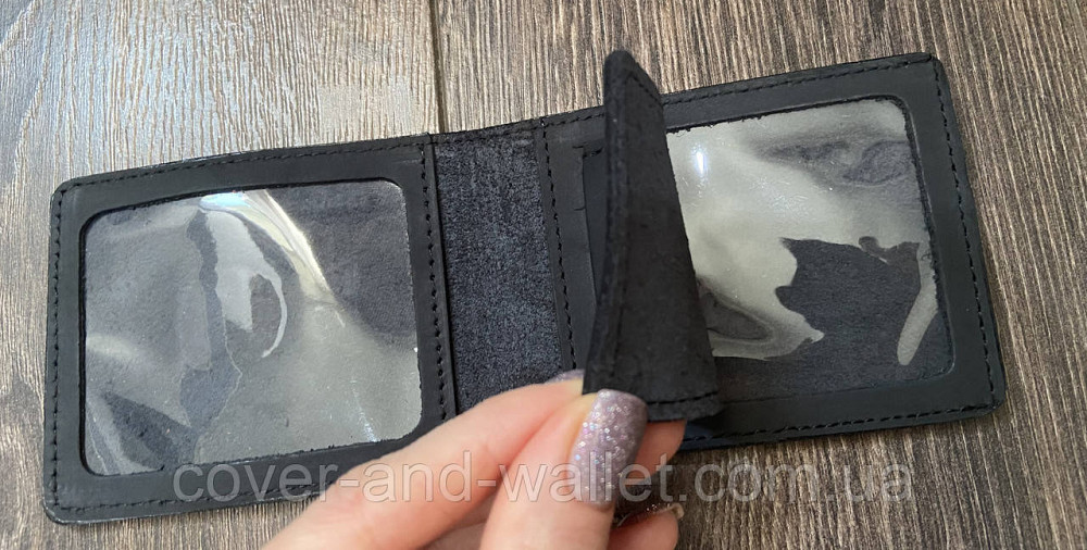 Шкіряна обкладинка на посвідчення СБУ із шевроном Чорний Crazy Київ - фото 4