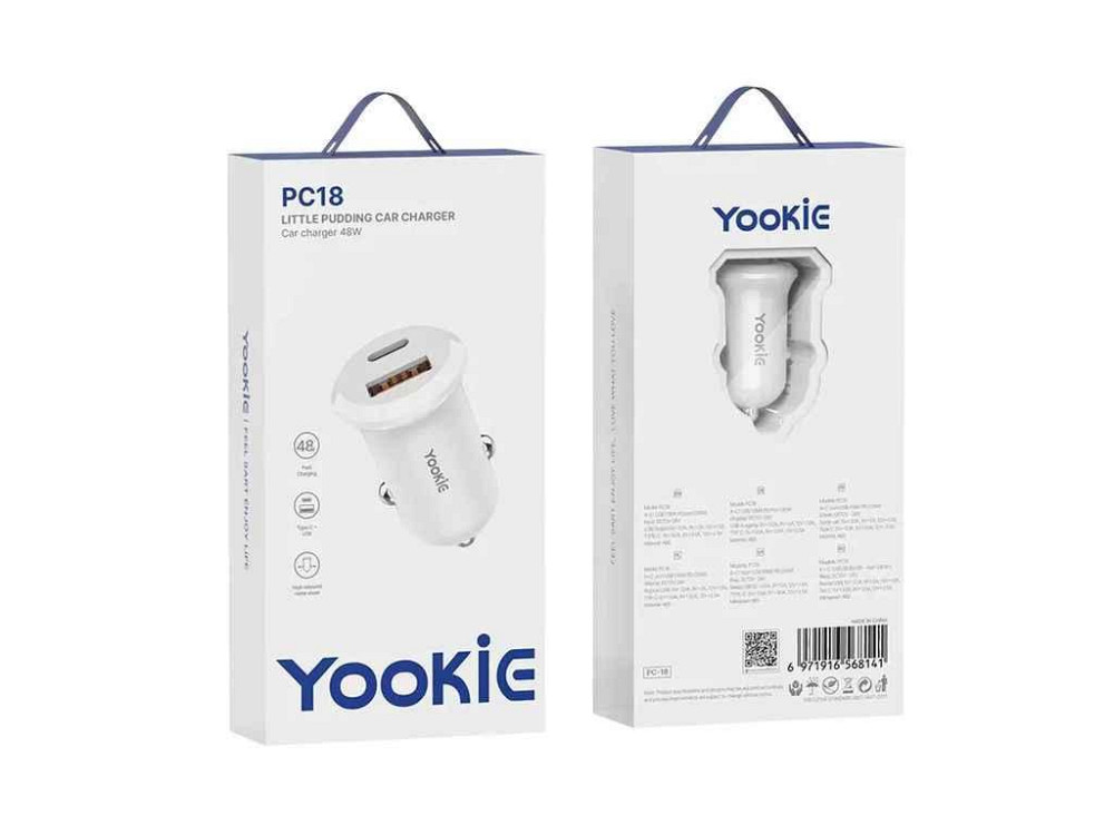Автомобільний зарядний пристрій USB блочок PC18 1USB 48W PD білий ТМ YOOKIE Київ - фото 1