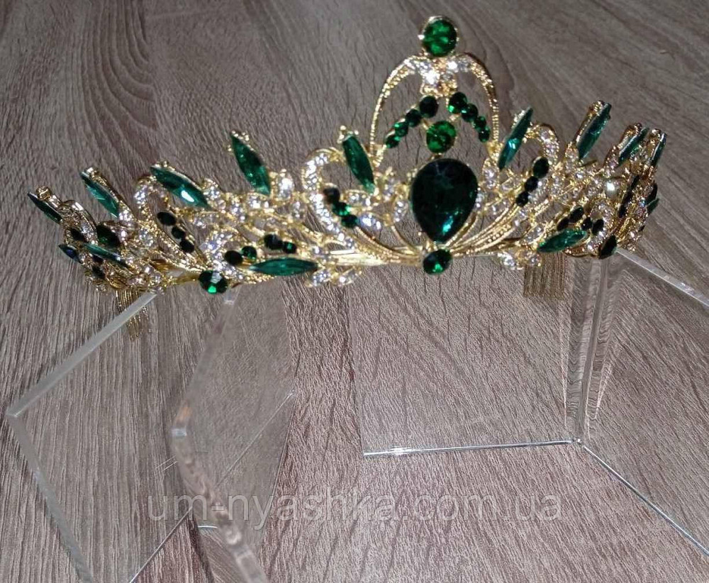 Диадема на обруче Корона изумрудная с камнями Кривой Рог - изображение 1