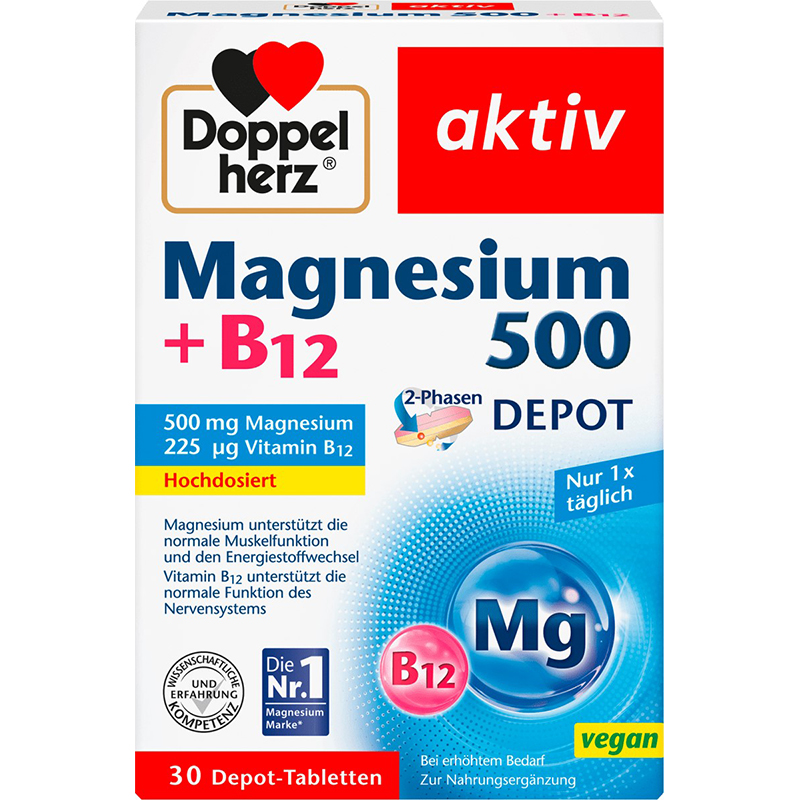 Doppelherz Магній 500 + В12 2-фазнe депо Doppelherz Magnesium 500 + B12, 30 таблеток (Німеччина) Київ - фото 1