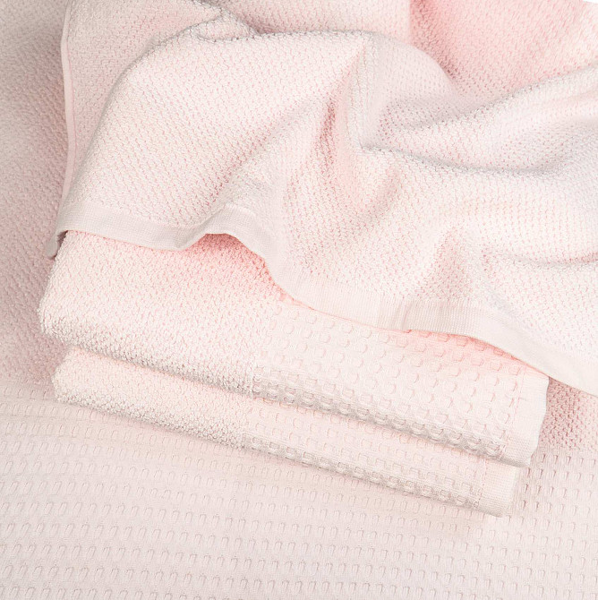 Комплект махровых полотенец Вафельный Бордюр 3шт GM Textile 50х90см, 50х90см, 70х140см 500г/м2 (Светло-Розовый) Сумы - изображение 2