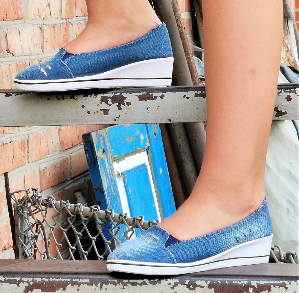 . Жіночі Мокасини Балетки на Танкетці Блакитні Джинсові Сині (розміри: 36,37,38,39,40) Дніпро - фото 2