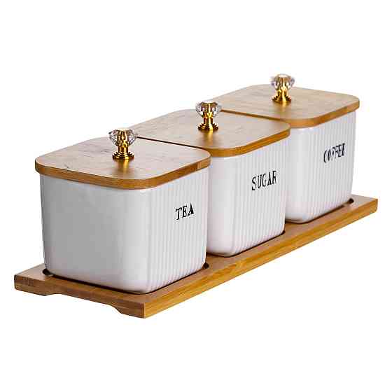 Yiwu Набір порцелянових квадратних банок для сипучіх на підставці 3 шт. по 350 (мл) для чаю кав Коломия