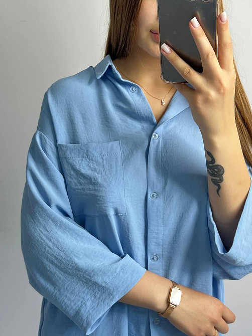 Костюм-двійка жіночий літній креп-жатка Блакитний M Харків - фото 3