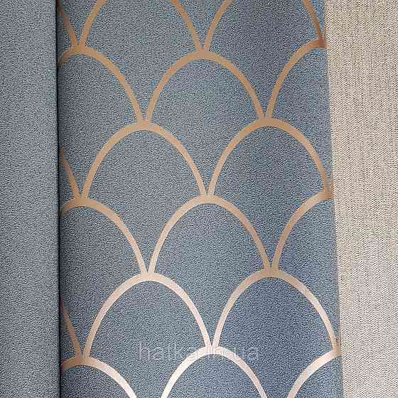 Шпалери вінілові на флізелін Marburg New Spirit Schoner Wohnen геометрія напівкола смуги золотом на чорному Київ