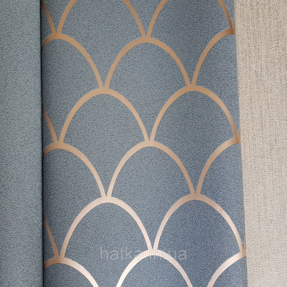 Шпалери вінілові на флізелін Marburg New Spirit Schoner Wohnen геометрія напівкола смуги золотом на чорному Київ - фото 2