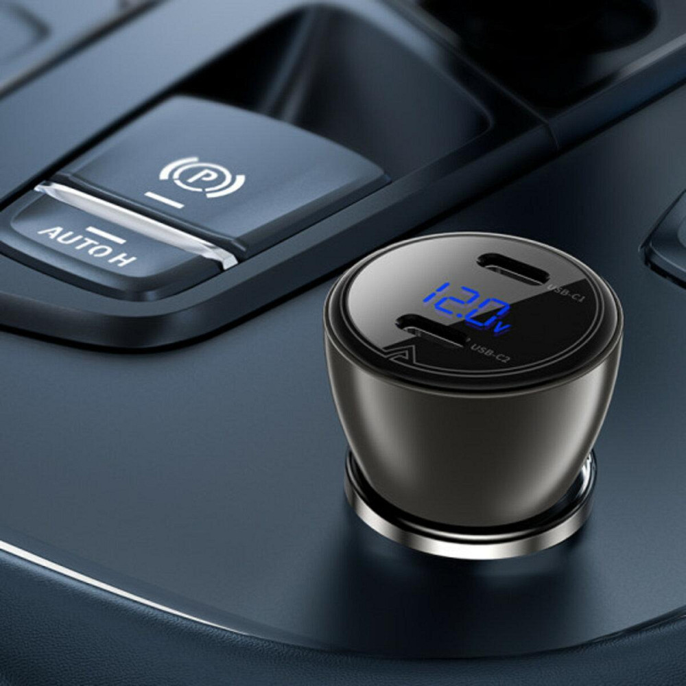 Автомобільний зарядний пристрій ACEFAST B10 metal car charger 60W (USB-C + USB-C) with digital display Black Ковель - фото 5
