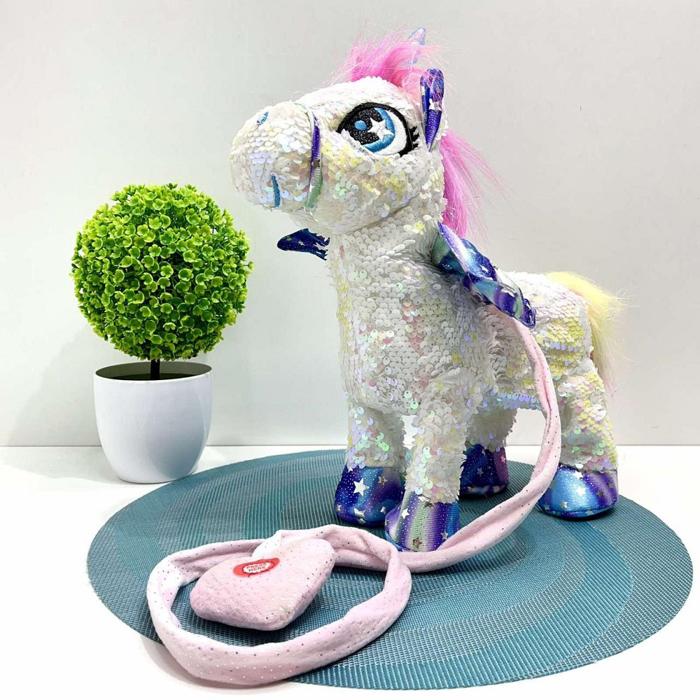 Іграшка м'яка інтерактивна Казкова конячка єдиноріг повідець звук світло Біла (M 6203 I UA) Чернигов - изображение 9