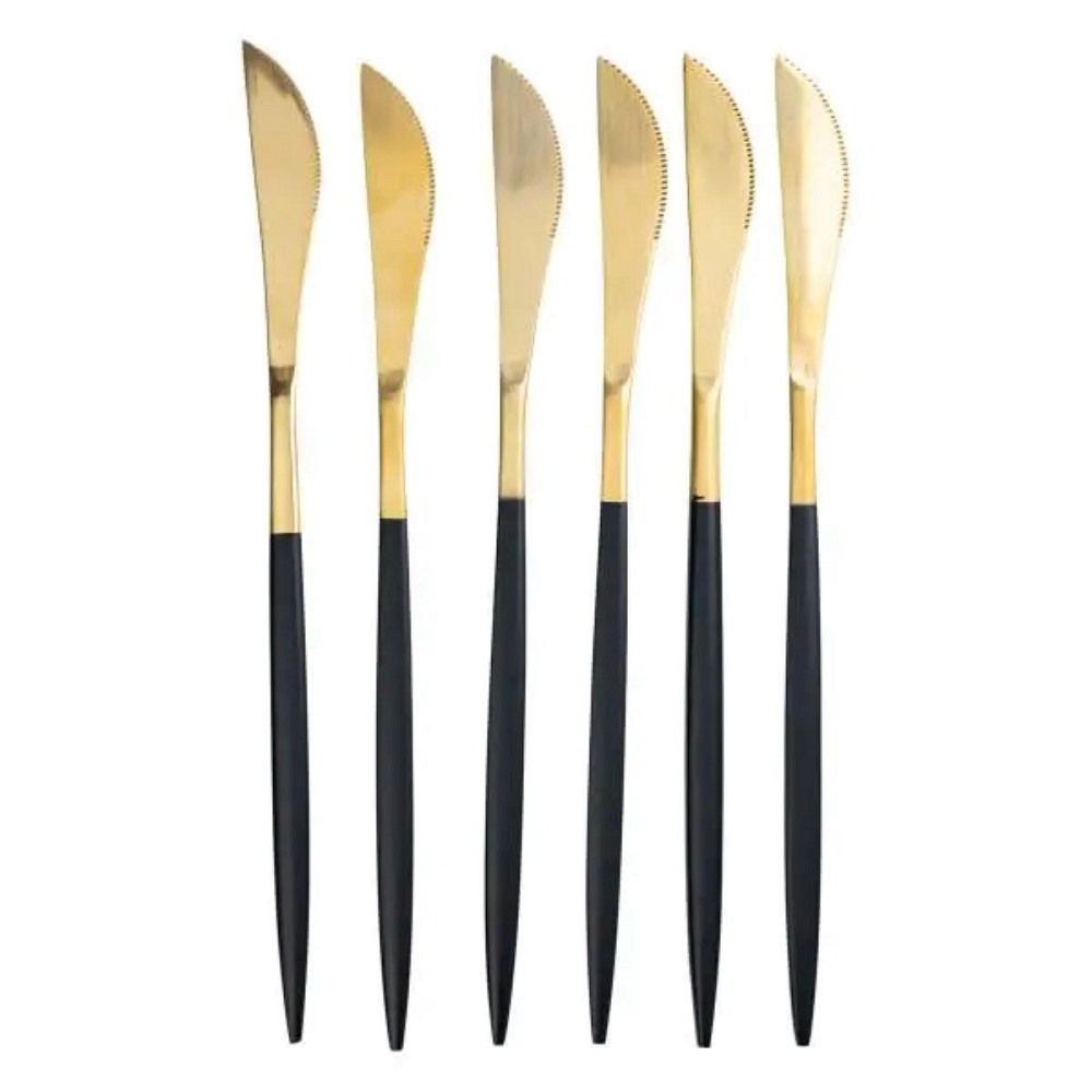 Набір столових ножів 6 штук ножі сервірувальні столові 22.5 см Чорний із золотом HP-20-6 Коломия - фото 1