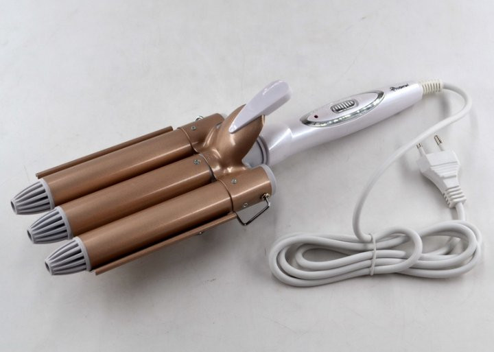 Плойка професійна потрійна + щипці для об'ємних волосся ProGemei GM-1988 Золотиста (10090) Київ - фото 1