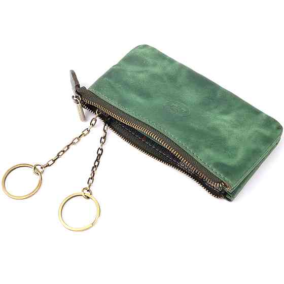 Містка ключниця на два відділення з матової натуральної шкіри Зелений (Tony Perotti) Київ