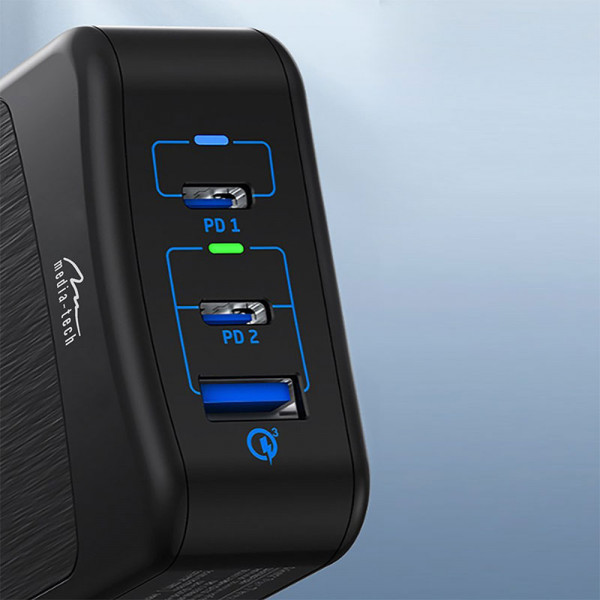 Зарядний пристрій 2xUSB-C PD 65W, USB QC 3.0, чорний Media-Tech (MT6252) Київ - фото 3