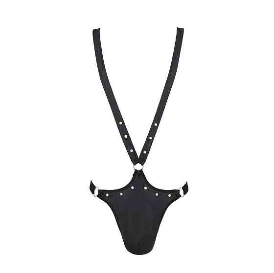 Мужское боди с люверсами Passion 028 HARRY XXL/XXXL Black, экокожа, на лямках Sex Aura Киев