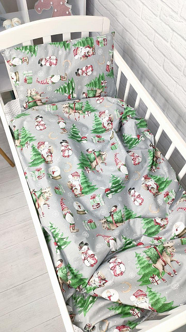 Качественное постельное белье детское новогоднее из хлопка 3+1 120х60 см ElLiz Серый с принтом Кривой Рог - изображение 1