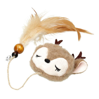 Игрушка для кошек Hippie Pet Плюшевый олень с перьями коричневые 11 см (HIPCT2304102-3) Винница - изображение 1