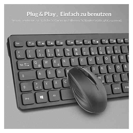 Клавіатура і миша набір Rii бездротовий 2.4G комплект QWERTZ німецька розкладка чорний безшумний Plug and Play для PC SmartTV Київ